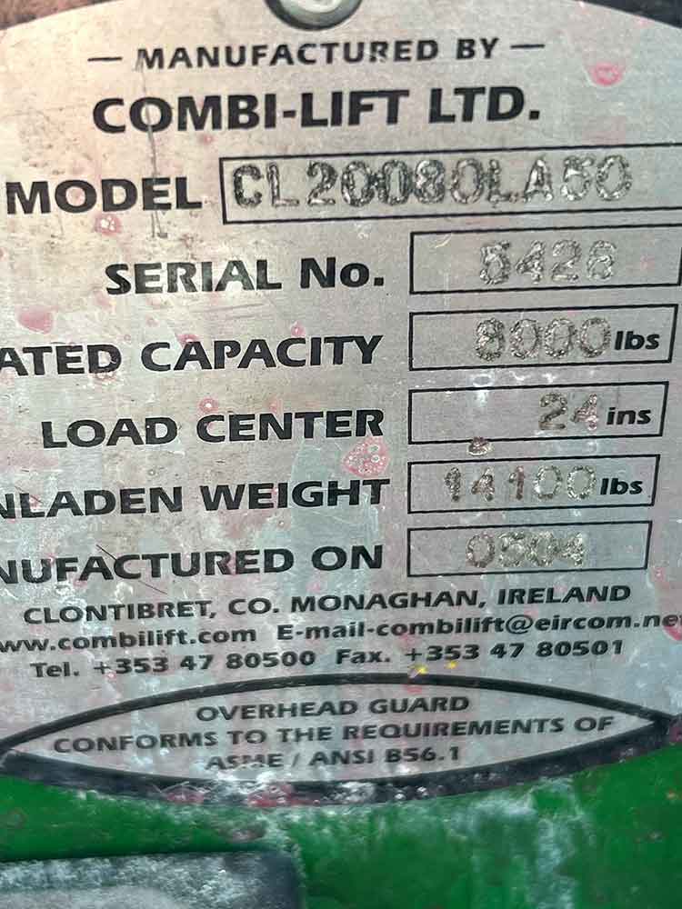 2018 Combilift 8000 LB forklift rear angle